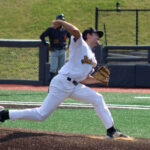 Black Bears' Lance Hartley (62) throws a pitch against State College on Father's Day at Kendrick Family Ballpark. (Cody Nespor/The Dominion Post)
